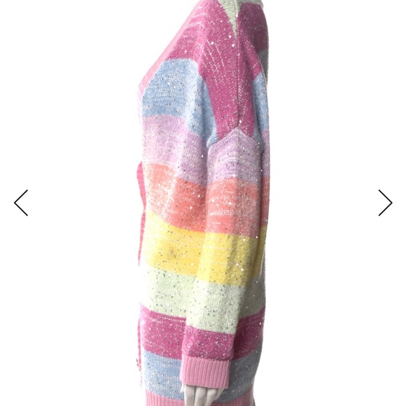 Pastel Rainbow Striped Sequin Cardigan Sweater - Pink - Picture 2 of 7